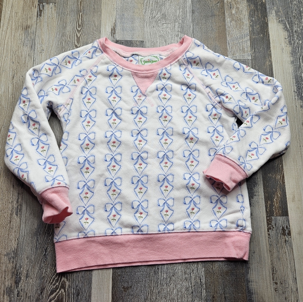 Grace & James Girl's Size 4 Sweatshirt Blue  Bows With Pink Flowers